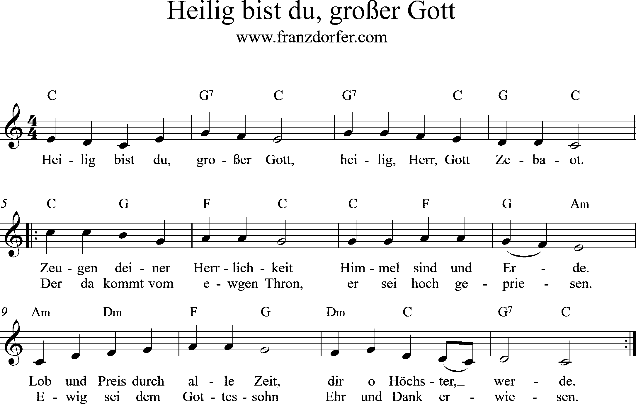 Noten - Heilig bist du großer Gott